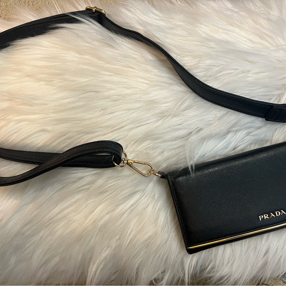 Prada black leather long wallet on chain ( adjustable strap). w gold hardware - Picture 12 of 16